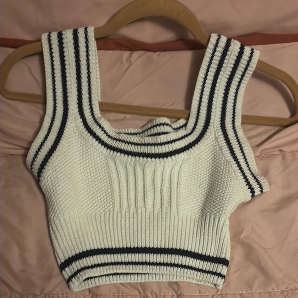 White and Black Striped Knit Crop Top